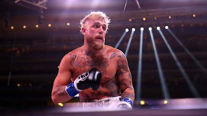 Jake Paul fights against Anderson Silva at Desert Diamond Arena.